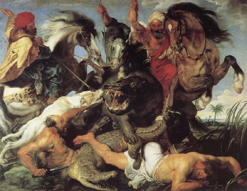 Peter Paul Rubens Hunt on hippopotamus and crocodile Spain oil painting art